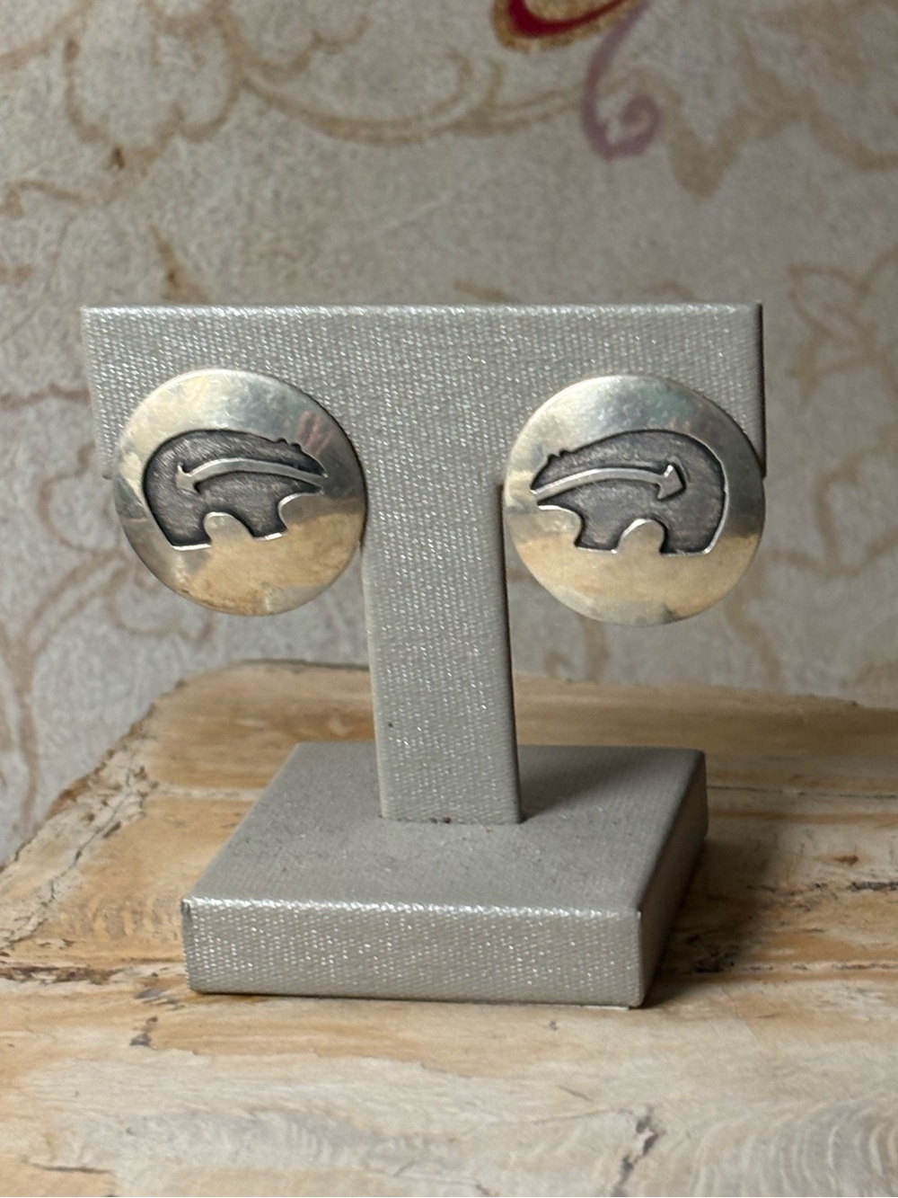 Sterling Silver Vintage Zuni Bear Round Post Earrings